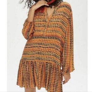 Anthropologie Saturday Sunday Elyn Geometric Batik Pleated Hem Tunic Mini Dress